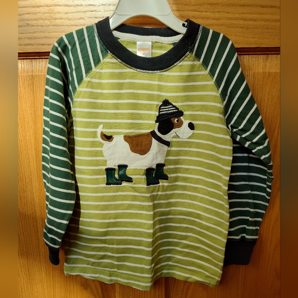 Gymboree Striped Dog Shirt, Green 4T